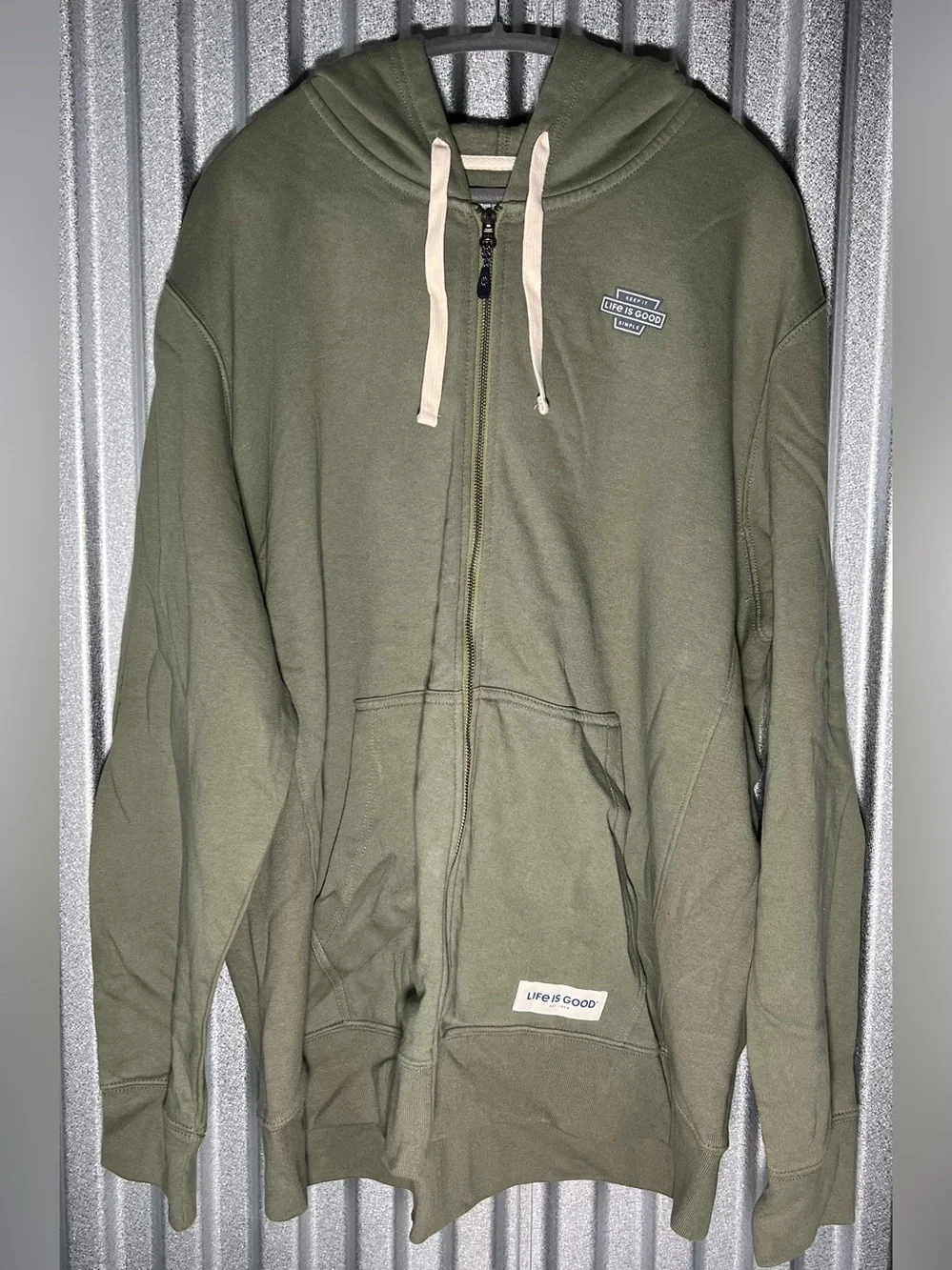 Life Is Good Olive Zip-Up Hoodie with Cream Drawstrings 2X NWT - Picture 1 of 4
